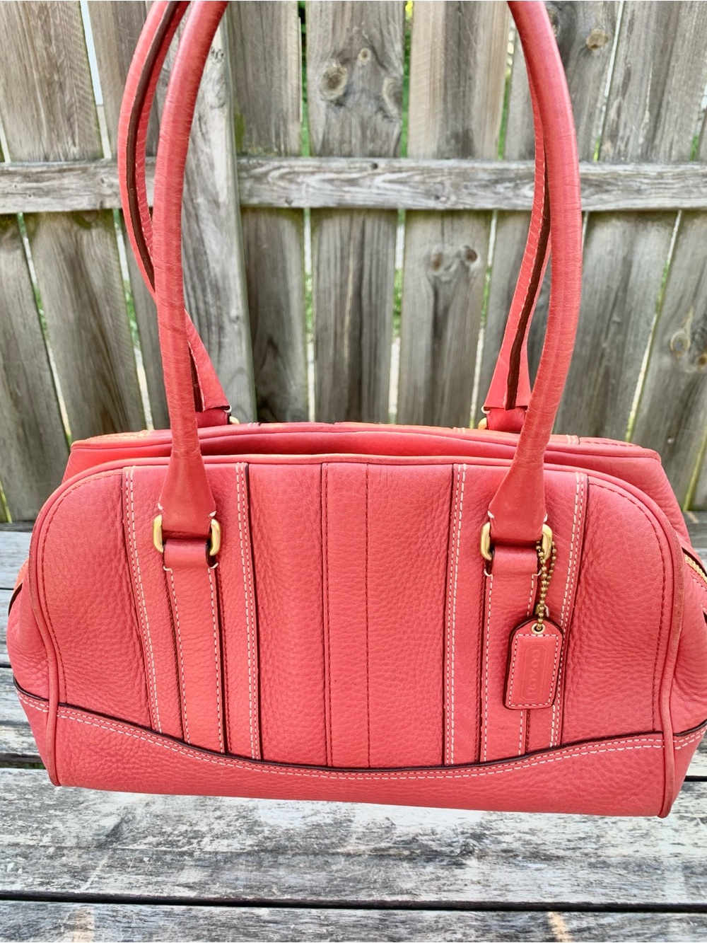 Coach Hamptons Salmon Pink Pebbled Leather Satchel Handbag 10526